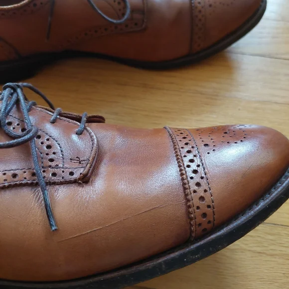 EUC Mens Allen Edmonds Leather Shoes Sanford British Tan Lace Up Size 13 E - Picture 7 of 13